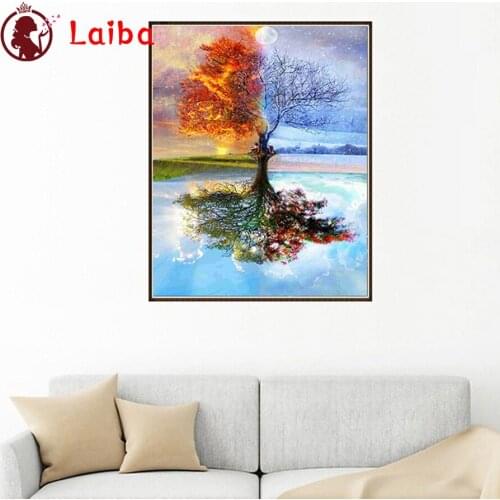 Diamond Painting Four Seasons Tree Large Size Decorative Painting Diamond Embroidery Full square round drilling Diamond Mosaic