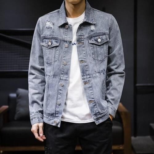 Spring Autumn New Slim Denim Jacket Men Streetwear Cycling Skinny Vintage Frayed Male Brand Clothing Jeans Coat Plus Size 5XL