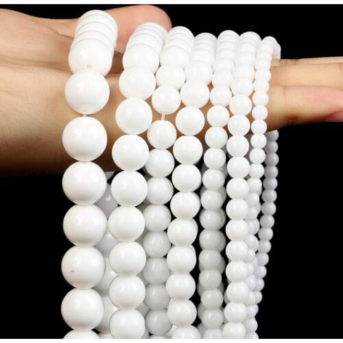 Smooth White Porcelain Stone Beads Natural Round Loose Beads For Jewelry Making Bracelet Earring Accessorie Strand 4/6/8/10/12mm