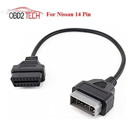 For Nissan 14 Pin 14Pin Male CableTo OBD OBD2 OBDII DLC 16 Pin 16Pin Female Car Diagnostic Adapter Converter Cable
