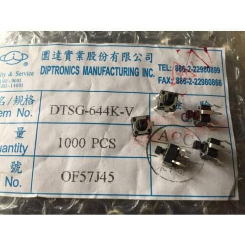Original new 100% import DIP DTSG-644K touch switch 6*6*7.3mm 5pin square button