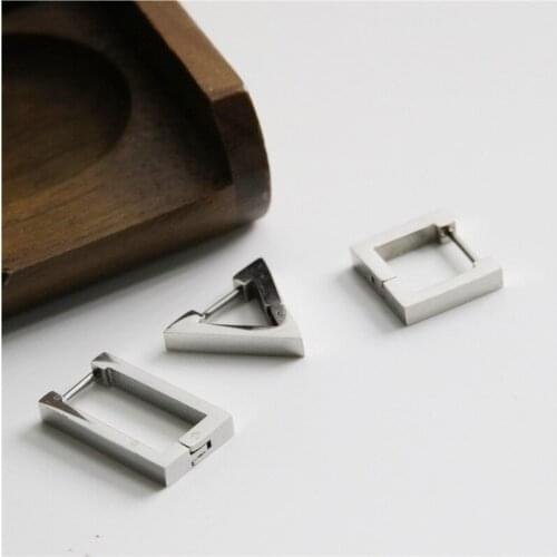 Simple Triangle Rectangular Geometric Earrings Silver Color Titanium Steel Earrings Trendy Men Womens Hip Hop Party Jewelry