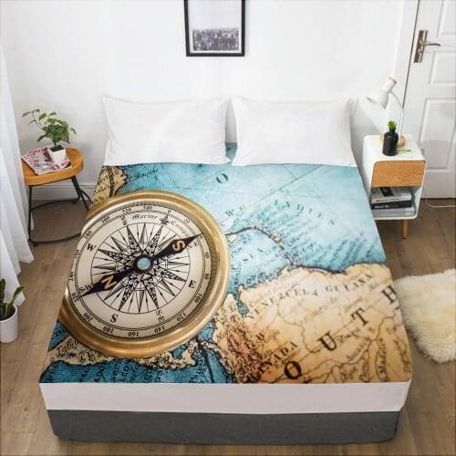 Luxury Elastic fitted sheet bed sheet With An Elastic Band Mattress Cover 150x200/160x200 Bed cover for home Map compass
