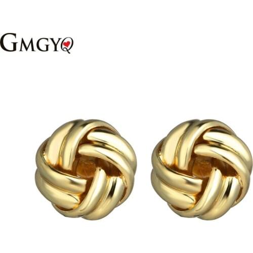 GMGYQ Non Inlaid Ear Nail Button Knot Gold Stud Earrings For Women Fashion Minimalist Jewelry Small Earrings Accessoires