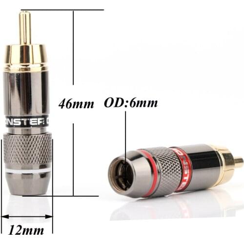Hifi 20Pcs RCA Plug, Gold Plated 6mm Male Double Self-Locking Lotus Wire Connectors Audio Adapter RCA Plug