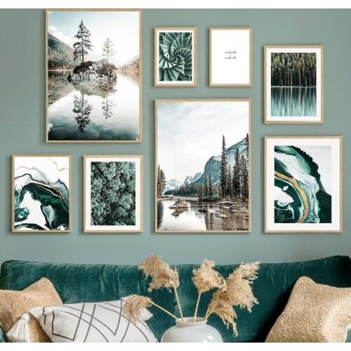 Quiet Lake Green Marble Forest Hill Modern Nordic Posters And Prints Wall Art Canvas Painting Pictures For Living Room Decor