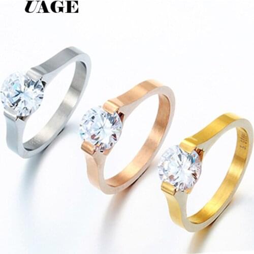 UAGE tainless Steel Rings For Women Wedding Ring Single Cubic Zirconia Fashion Jewelry Wholesale