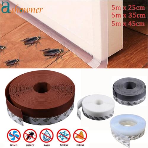 5M Door Bottom Seal Strip Glass And Window Silicone Weatherstrip Windproof Dust Sound Insulation Home Self Adhesive Sealing Tape