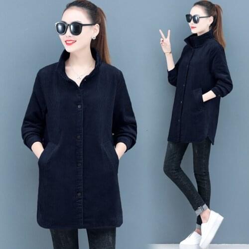 Corduroy Coat Women Spring Autumn New Windbreaker Casual Single-Breasted Baseball Jacket Loose Plus Size Female Outerwear G1292