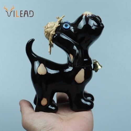 VILEAD Ceramic Dalmatian With Straw Hat Figurines Black Knight Animal Statue Home Decoration Accessorie For Living Room Interior