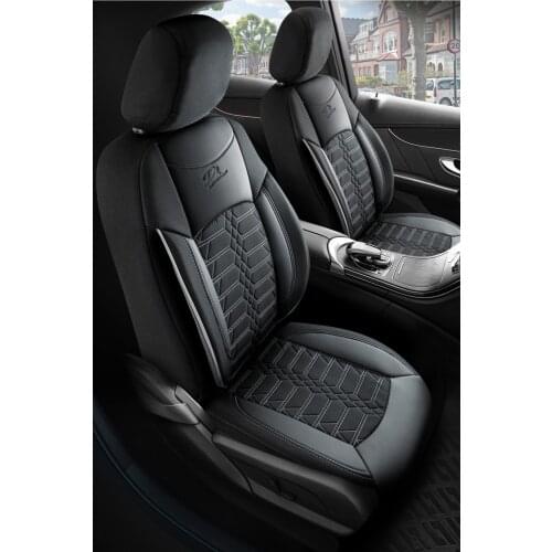 Venice Series High Quality Orthopedic Car Seat Cover - Jacquard And Leather Backed - Black/gray