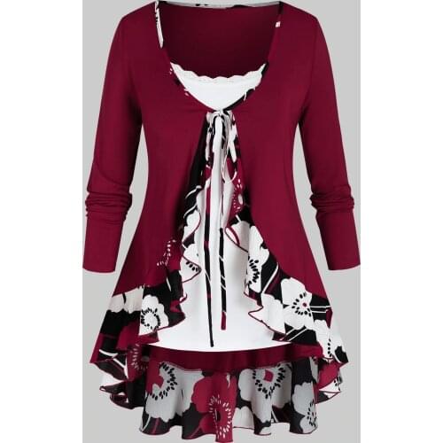 Harajuku Woman Tshirts Women Plus Size Sunflower Printed Long Sleeve Bandage Cardigan Solid Camis Set Camiseta Manga Larga Mujer