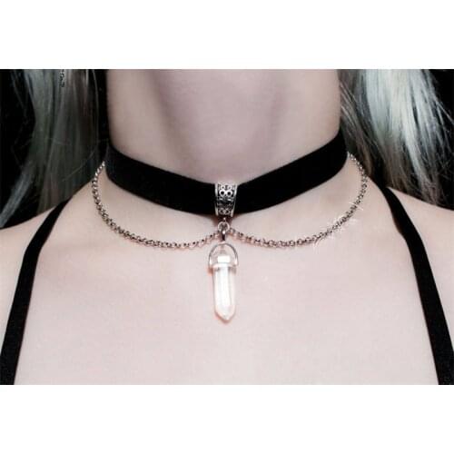 New Fashion Women Velvet Choker Hexagonal Crystal Pendant Necklaces for Women Jewelry Female Black Ribbon Party Gift Collar