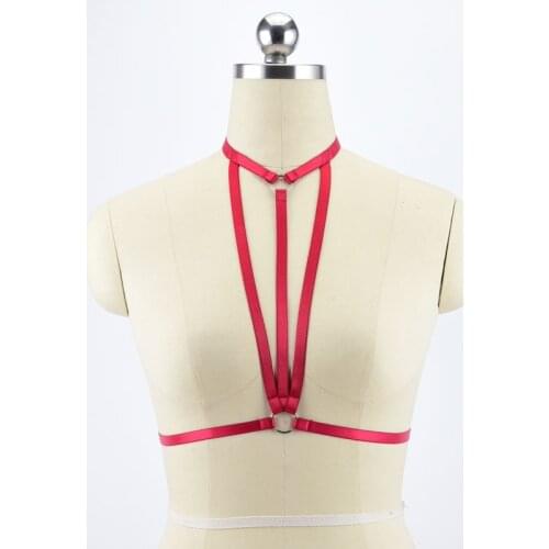 Women Body Harness Sexy Lingerie Crop Top Red Cage Bra Frame Harness Bra Bondage Lingerie Bodysuit Fetish Wear Open Chest O0496