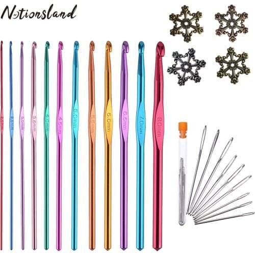 14Pcs/set Crochet Hooks Set Flower Thread Card DIY Sweater Yarn Knitting Stitch Markers Large-Eye Needles Sewing Accessories