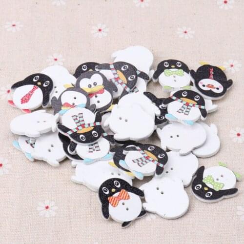 Button accessories for clothes Mix Color Cartoon Penguin Wooden Buttons Botones Handmade Accessories Decoration 24x25mm 20pcs
