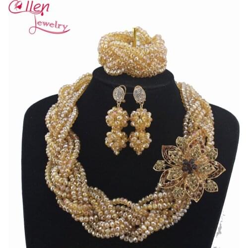 2019 African Beads Jewelry Set nigerian wedding bride Crystal Beads Necklace Set African style Statement necklace jewelry W12957