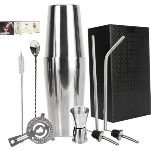 21Oz 26Oz Stainless Bar Cocktail Shaker Set Barware Set Shaker Set with Wooden Rack 9 Pcs/set