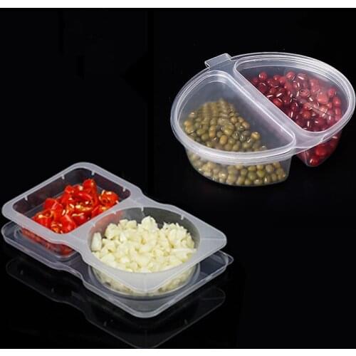 40pcs High quality disposable small box double grid creative pudding salad chili sauce takeaway packaging plastic cup with lid
