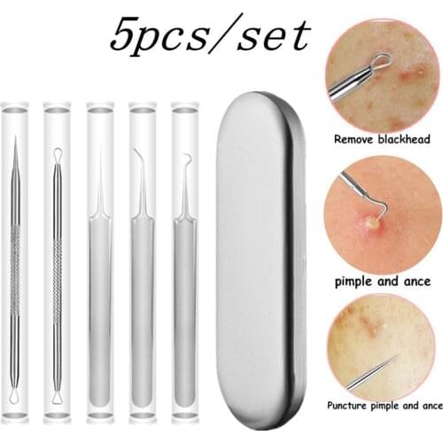 5Pcs/Set Professional Women Facial Blackhead Spot Stainless Steel Acne Removal Needles Set
