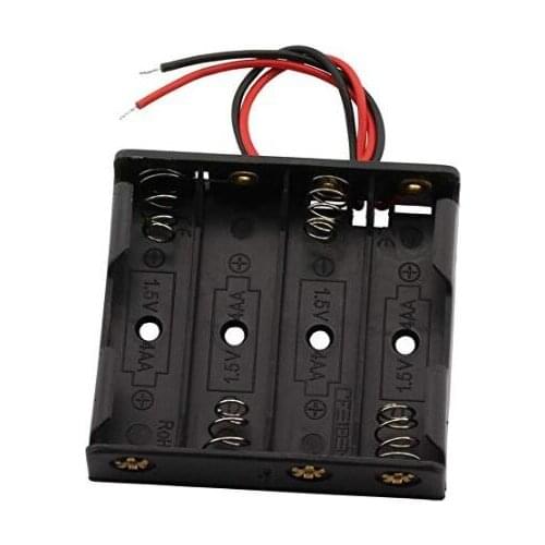5Pcs/lot AA 4 x 1.5V Battery Case Holder,4 Slots x 1.5V AA Battery Spring Clip Storage Box - with Black Red Wire Leads