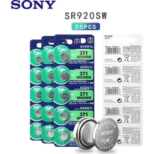25pc Sony 100% Original AG6 371 SR920SW 920 1.55V Watch Battery CX69 S21 605 SR920SW 371 Button Coin Cell MADE IN JAPAN