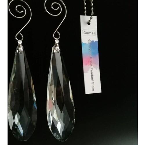 Camal 2pcs L130mm (Swirl Hooks) Faceted 85mm Grid Drop Crystal Pendant Prisms Lamp Lighting Part Chandelier SunCatcher Hanging