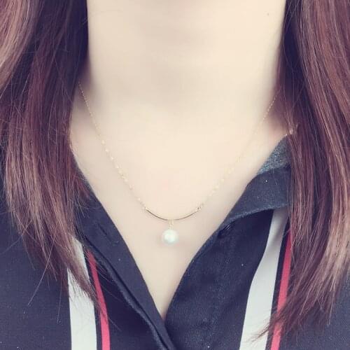 Lnngy 18K Yellow Gold Pendant Natural Cultured Freshwater Pearl Solitaire Pearl Pendant Necklace Choker for Women Bijoux Gifts