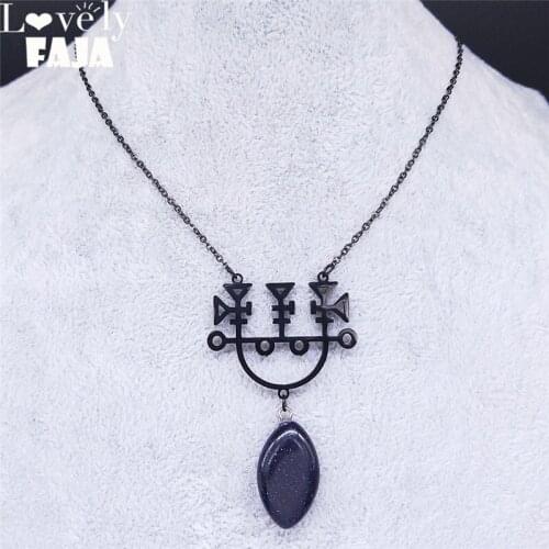Witchcraft Natural Stone Stainless Steel Necklaces Women Black Color Pendant Necklace Jewelry joyeria acero inoxidable NXS03