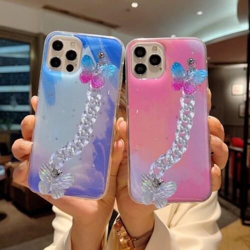 Glitter Stars Butterfly Bracelet Wristband Case For Samsung Galaxy A50 A30S A51 A71 A52 A72 A42 A11 A21S A10S S20 FE S21 Plus