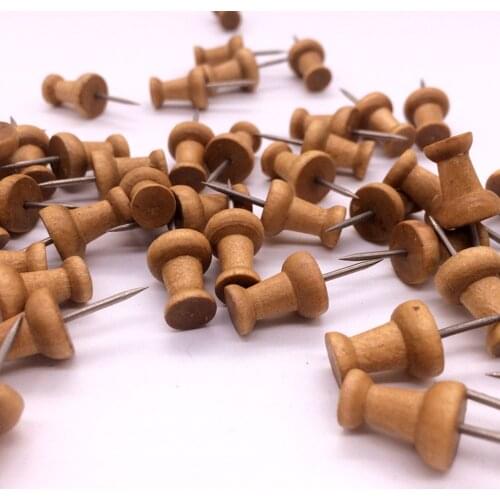 Wood Push Pins,Decorative Thumb Tacks Used on Cork Boards or Maps, Pack of 60PCS Wood color