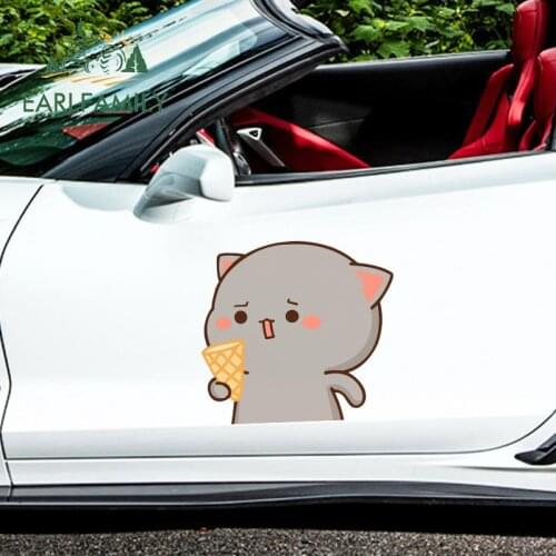 EARLFAMILY 43cm x 40.4cm for Cute Cat Ice Cream VAN Car Stickers Waterproof Occlusion Scratch Graffiti Deal Anime Vinyl Car Wrap