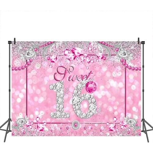 MEHOFOTO Sweet 16th Birthday Photography Backdrop Pink Diamond Bokeh 16th Birthday Party Photo Props Studio Booth Background