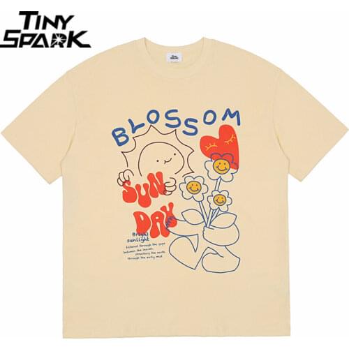 Hip Hop Streetwear Tshirt Harajuku Blossom Print T Shirt 2021 Men Summer Short Sleeve T-Shirt Floral Green White Tops Tees