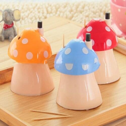 Mushroom Shape Cartoon Automatic Toothpick Storage Box Toothpicks Bottle Holders Toothpicks Dispenser Table Decorate Storage Box