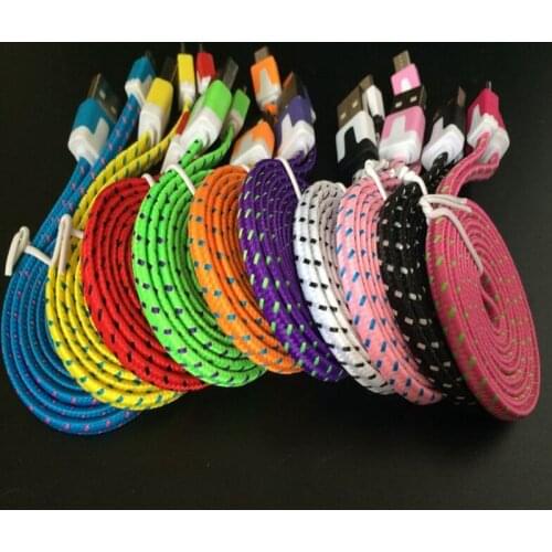 100pcs Colorful 3M 10FT Fabric Nylon Braided flat noodle Micro USB Cable for samsung Galaxy S6 S7 edge s4 s3 For Blackberry htc