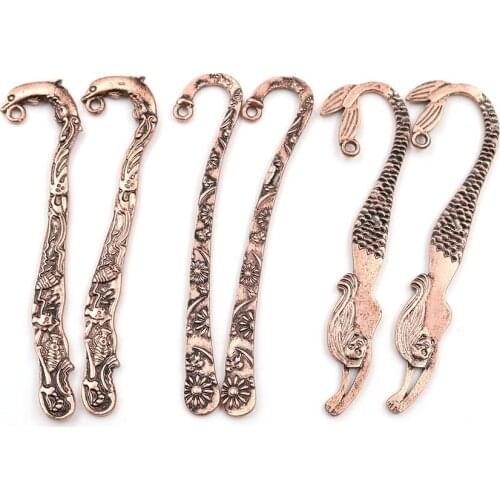 YJXP Wholesale 6 Pcs Antique Copper Plated Bookmark Accessories Mermaid Document Mark Dolphin Book Labels Stationery Components
