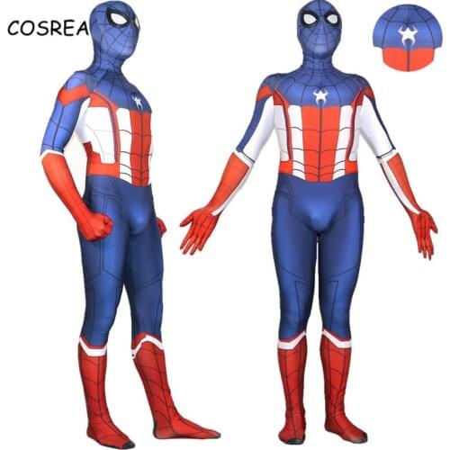 Movie Captain America Costume Zipper Bodysuit Full Body Spandex Suit Costume Cosplay 3d Print Costume
