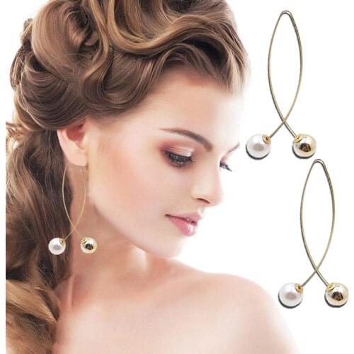 Cross Pearl Earrings Tide Fashion Creative Dangler Long Simple Elegant Earrings Female Wedding Jewelry Eardrop Gift