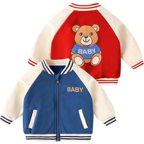 Cute Bear Boys Baseball Jacket Cotton Quality Fashion Toddler Fall Coat Baby Girls Winter Outfits Kids Clothes