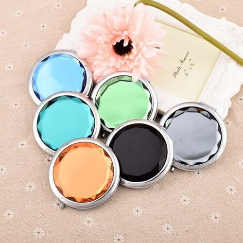Small Round , Portable Makeup Mirror for Girls and Lightweight High-End Crystal , Folding Light Size Material