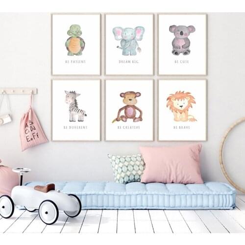 Cute Animal Poster Childrens Room Decoration Canvas Painting Zebra Monkey Lion Elephant Wall Picture for Living Room Warm Home