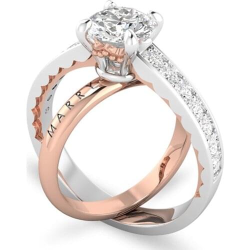 Fashion Luxury White Crystal Wedding Rings for Women Rose Gold Silver Color Rotatable Cross Engagement Ring Boho Party Jewelry