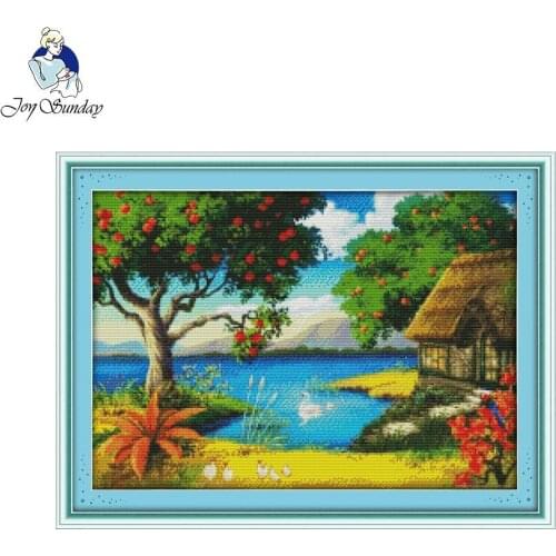 Joy Sunday Needlework 11CT 14CT Printed Cross Stitch for Set Embroidery Kit The story of apple trees Pattern Cross-Stitching