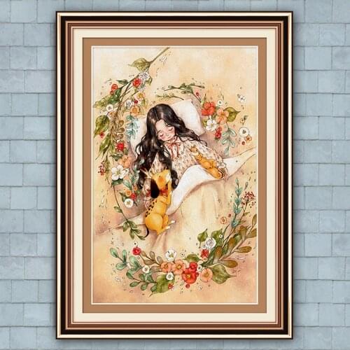 Needlework DIY Printed Cartoon Girl Cross stitch Sets For Full embroidery Four patterns Leisure time Cross-Stitch kit home decor