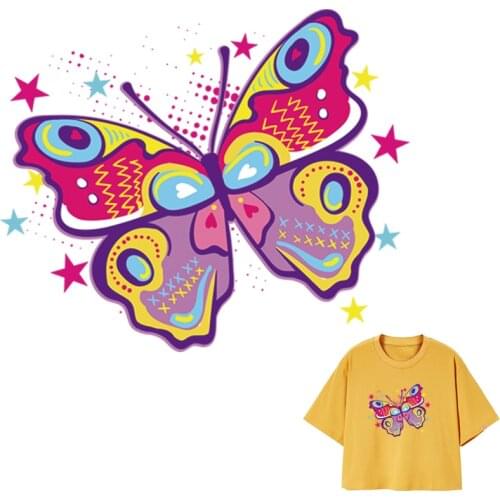 Girl Butterfly Transfers For Clothing Purple Butterfly Patch Hoodie Tops Diy Transfer Paper Hot Tear Heat Press Iron On Patches
