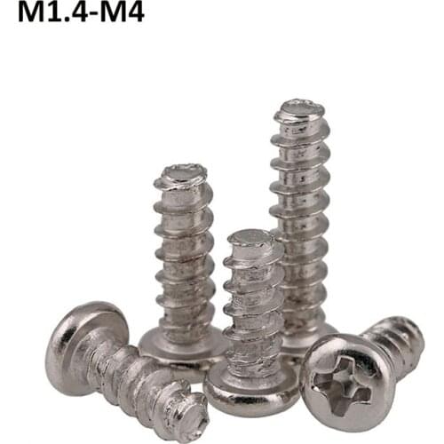 Nickel Plated Cross Recessed Pan Head Flat Tail Self-Tapping Screws Phillips Round Head Flat End Small Bolts M1.4 M1.7 M2-M4
