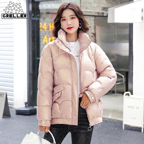 GRELLER Autumn And Winter Parkas Short Warm Jackets For Women Stand Collar Glossy Cotton Padded Clothing Female Wadded Coats