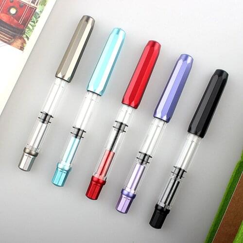 T1 Acrylic/Metal Piston Fountain Pen Aluminum Alloy Fine Nib 0.5mm Large Capacity Pens Office School Stationery Gift