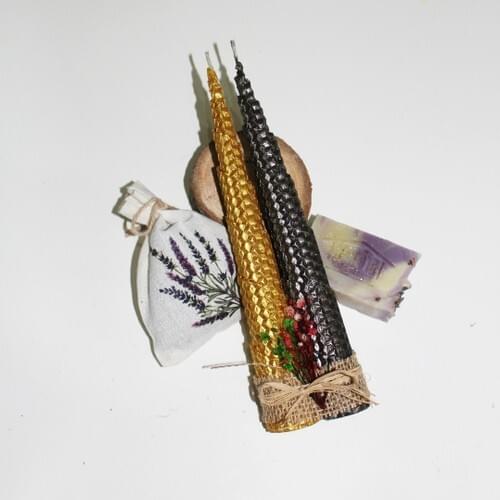 Frig Lavender Design Gift 2 Li Candlestick Type Honeycomb Candle Set 2 Color Black-Gold